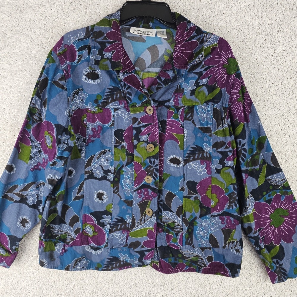 Vintage Corduroy Floral Tapestry Button‎ Up Shirt XL Boho Chic Cottage Mori Girl
